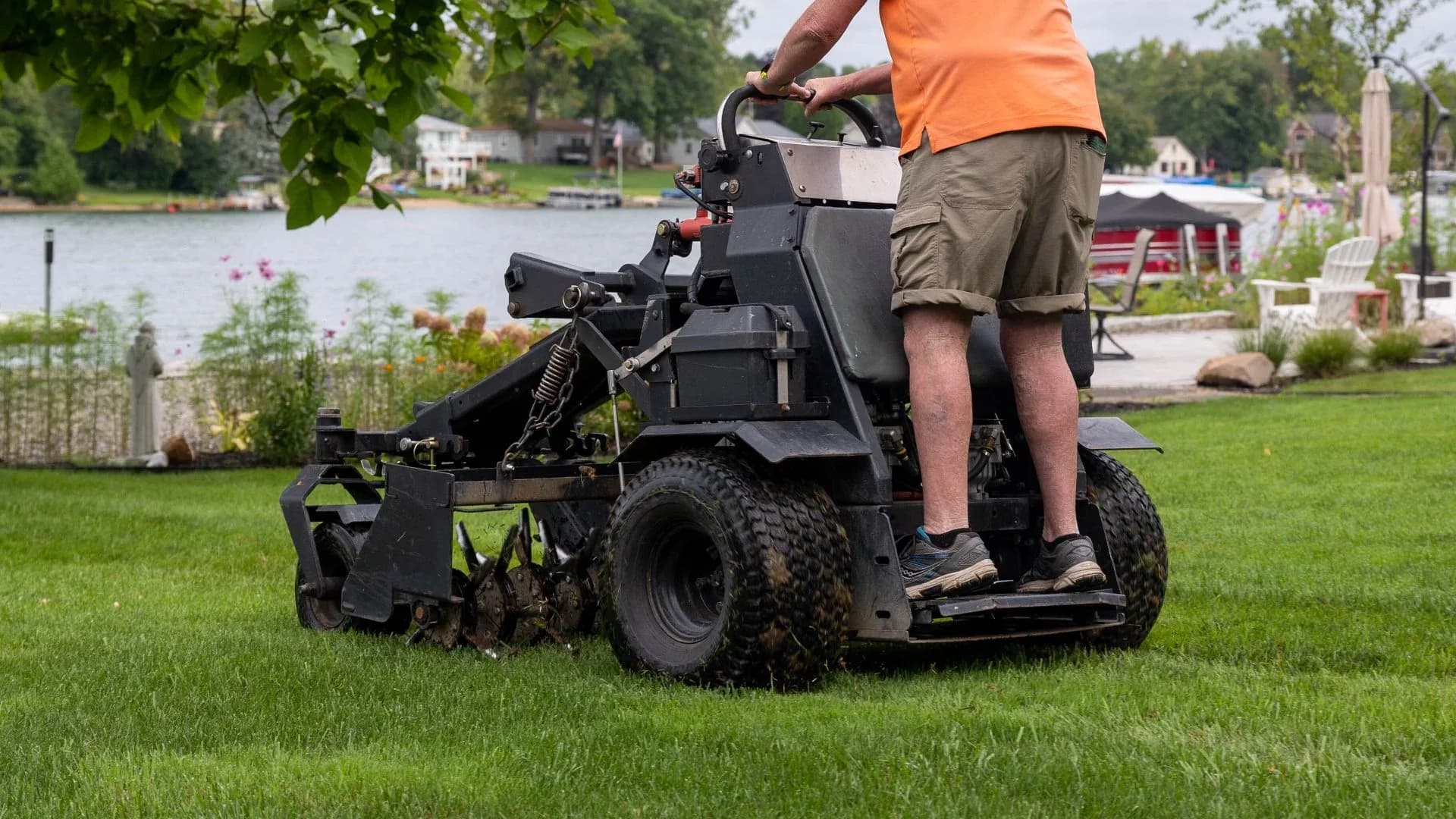 Core aeration treatment on a healthy lawn