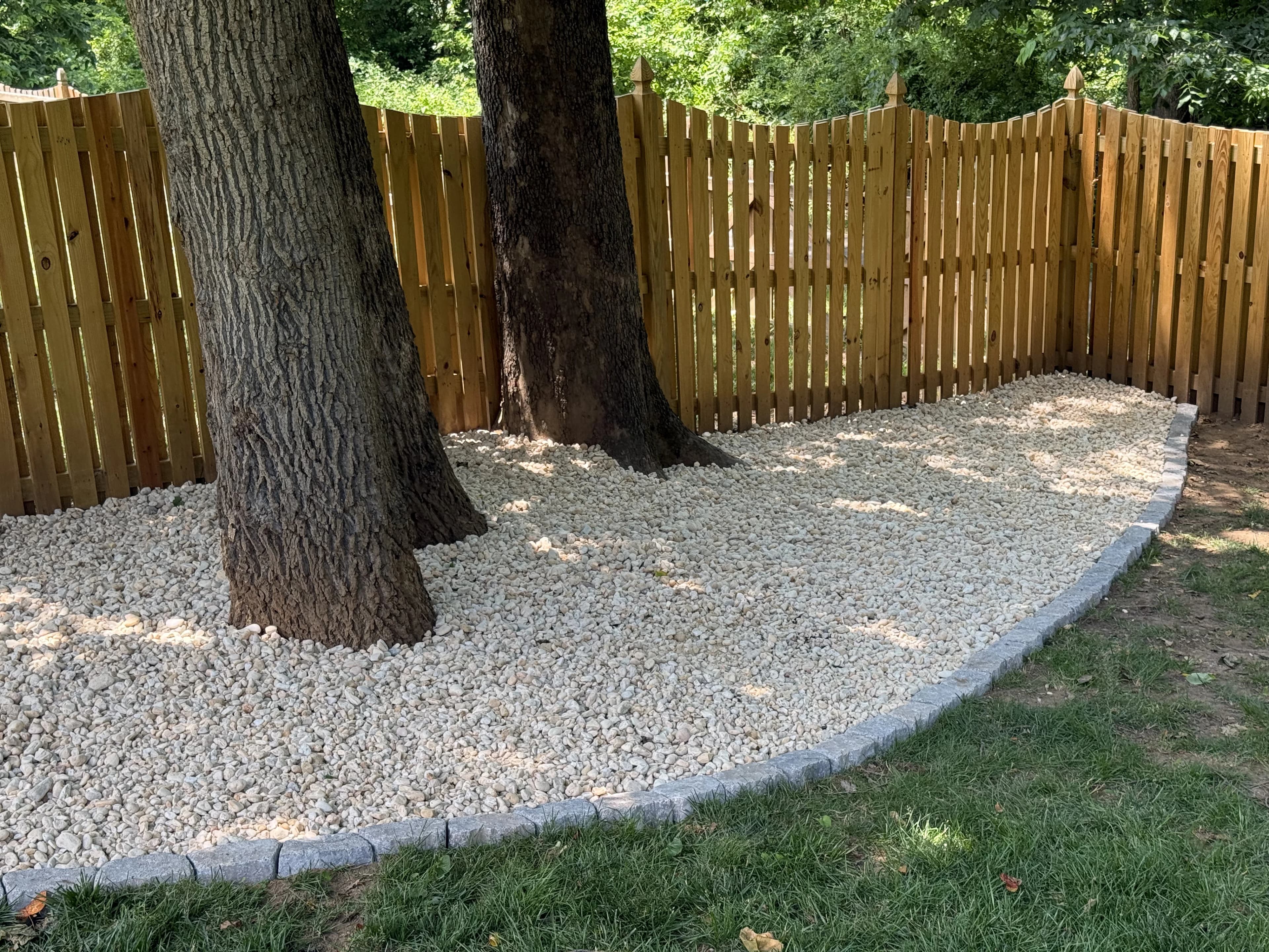 Decorative gravel pathway in a garden setting